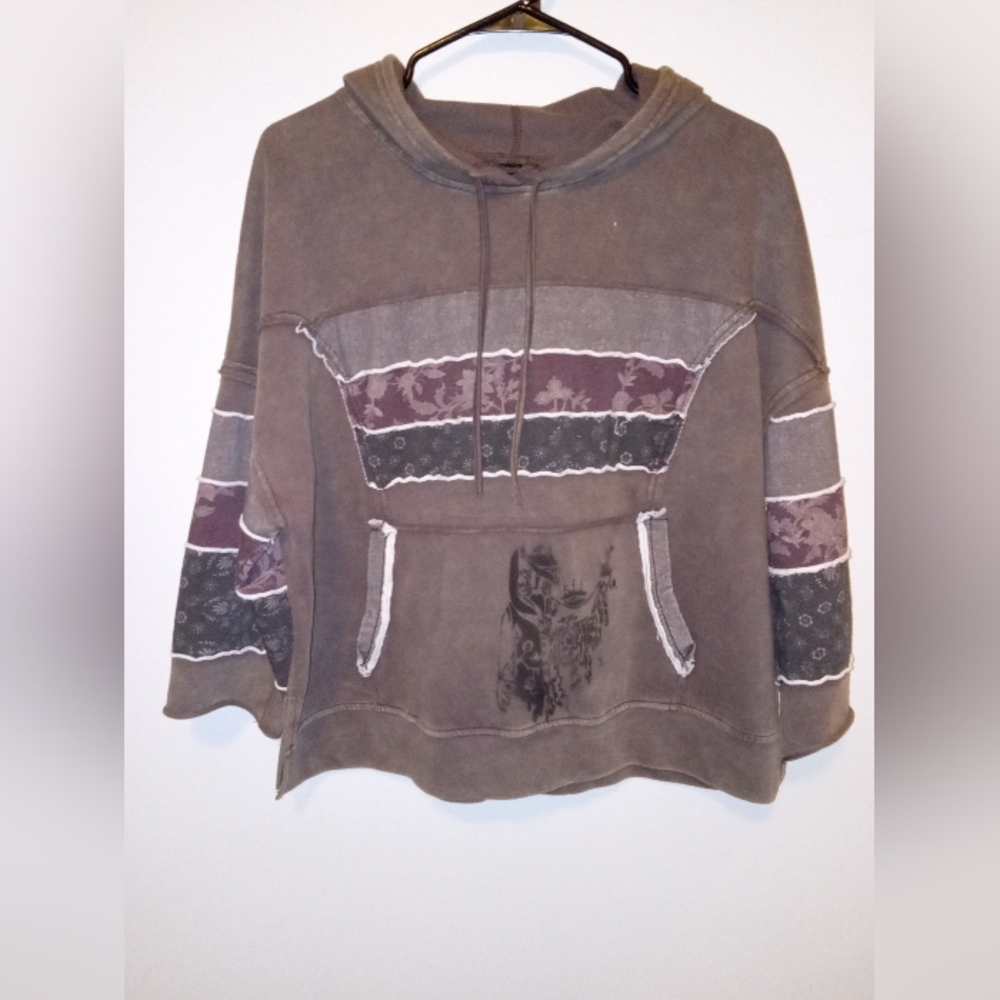 Women's Brown Hoodie with Patterned Accents. Hand Crafted Dyed With Funky Dude - Picture 2 of 9